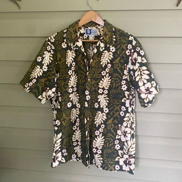 Styled by RJC Vintage authentic Hawaiian shirt mens sz L green luau vacation EUC - Picture 1 of 11